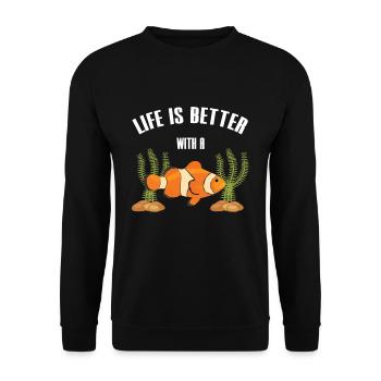 Leben Ist Besser Mit Einem Clownfish Fischhalter - Unisex Pullover - Schwarz - Vorne - Alina (178cm) & Michal (187cm)