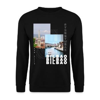 Bilbao Spanien Stadt Skyline Heimat Liebe Urlaub - Unisex Pullover - Schwarz - Vorne - Alina (178cm) & Michal (187cm)
