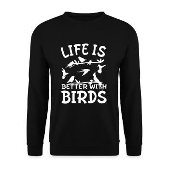 Ornithologue - La vie est meilleure avec les oiseaux - Sweat-shirt Unisexe - noir - Devant - Alina (178cm) & Michal (187cm)