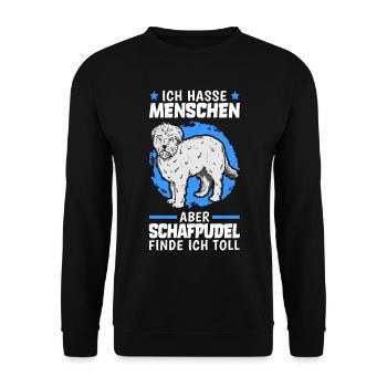 Schafpudel finde ich toll zotthaariger Hütepudel - Unisex Pullover - Schwarz - Vorne - Alina (178cm) & Michal (187cm)