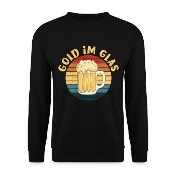 Bierspruch Gold im Glas Bierfans & Bierliebhaber - Unisex Pullover - Schwarz - Vorne - Alina (178cm) & Michal (187cm)