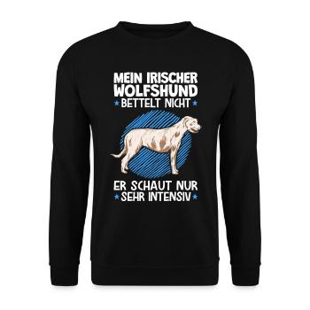 Mein Irischer Wolfshund bettelt nicht Wolfhound - Unisex Pullover - Schwarz - Vorne - Alina (178cm) & Michal (187cm)