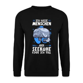 Seekühe finde ich toll Seekuh Meeressäuger - Unisex Pullover - Schwarz - Vorne - Alina (178cm) & Michal (187cm)