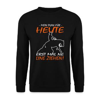 Mein Plan für heute Westernreiten - Reining Pferd - Unisex Pullover - Schwarz - Vorne - Alina (178cm) & Michal (187cm)