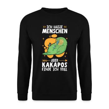 Kakapos finde ich toll flugunfähiger Papagei - Unisex Pullover - Schwarz - Vorne - Alina (178cm) & Michal (187cm)