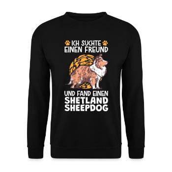 Fand meinen Shetland Sheepdog Sheltie - Unisex Pullover - Schwarz - Vorne - Alina (178cm) & Michal (187cm)