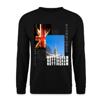 Nottingham England UK Stadt Skyline Heimat Liebe - Unisex Pullover - Schwarz - Vorne - Alina (178cm) & Michal (187cm)