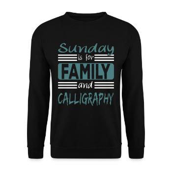 Sunday is for family and Calligraphy Spruch - Unisex Pullover - Schwarz - Vorne - Alina (178cm) & Michal (187cm)