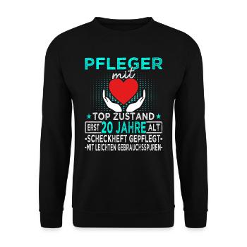 Pfleger 20 Jahre - Altenpfleger - Pflegekraft - Unisex Pullover - Schwarz - Vorne - Alina (178cm) & Michal (187cm)