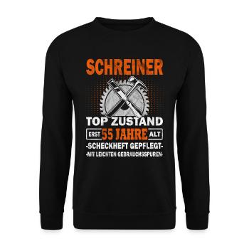 Schreiner erst 55 Jahre - Tischler - Drechsler - Unisex Pullover - Schwarz - Vorne - Alina (178cm) & Michal (187cm)