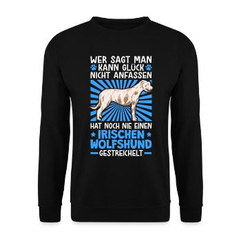 Irischer Wolfshund Glück anfassen Wolfhound - Unisex Pullover - Schwarz - Vorne - Alina (178cm) & Michal (187cm)