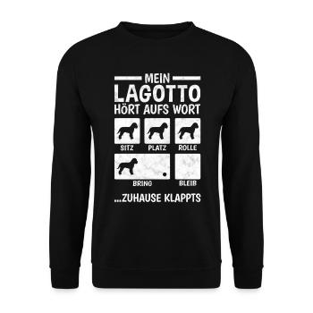 Lagotto Romagnolo Hundetricks Wasserhund - Unisex Pullover - Schwarz - Vorne - Alina (178cm) & Michal (187cm)