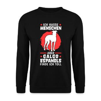 Galgo Espanol finde ich toll Spanien Windhund - Unisex Pullover - Schwarz - Vorne - Alina (178cm) & Michal (187cm)