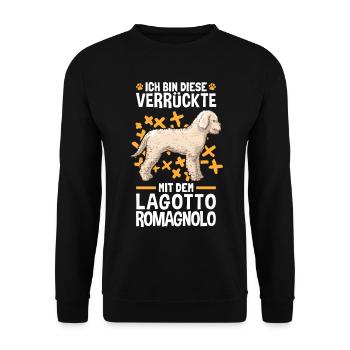 Verrückte mit dem Lagotto Romagnolo Wasserhund - Unisex Pullover - Schwarz - Vorne - Alina (178cm) & Michal (187cm)