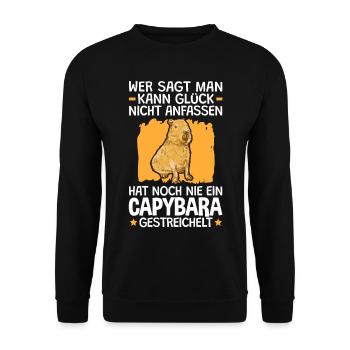 Capybara streicheln südamerikanisches Capybara - Unisex Pullover - Schwarz - Vorne - Alina (178cm) & Michal (187cm)