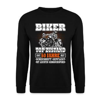 Motorradfahrer & Biker 60. Geburtstag - Unisex Pullover - Schwarz - Vorne - Alina (178cm) & Michal (187cm)