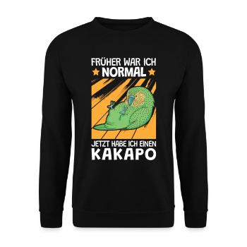Kakapo früher war ich normal flugunfähiger Papagei - Unisex Pullover - Schwarz - Vorne - Alina (178cm) & Michal (187cm)