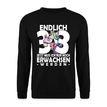 Endlich 33 Jahre - 33. Geburtstag - Unisex Pullover - Schwarz - Vorne - Alina (178cm) & Michal (187cm)
