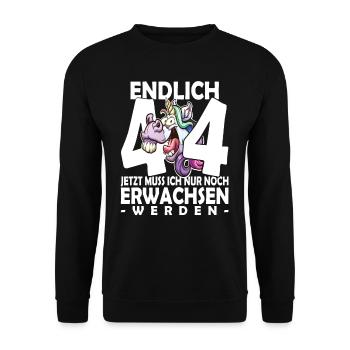 Endlich 44 Jahre - 44. Geburtstag - Unisex Pullover - Schwarz - Vorne - Alina (178cm) & Michal (187cm)