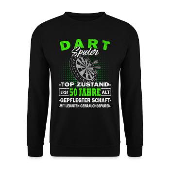 Dartspieler 50 Jahre - Dartkönig - Dart - Unisex Pullover - Schwarz - Vorne - Alina (178cm) & Michal (187cm)