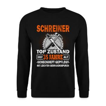 Schreiner erst 35 Jahre - Tischler - Drechsler - Unisex Pullover - Schwarz - Vorne - Alina (178cm) & Michal (187cm)