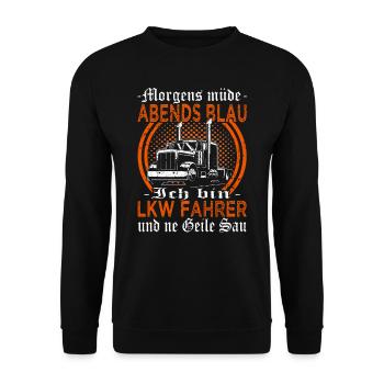 LKW Fahrer & Trucker - Fernfahrer mit Lastwagen - Unisex Pullover - Schwarz - Vorne - Alina (178cm) & Michal (187cm)