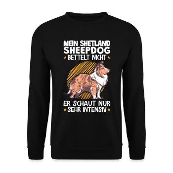 Mein Shetland Sheepdog schaut sehr intensiv - Unisex Pullover - Schwarz - Vorne - Alina (178cm) & Michal (187cm)