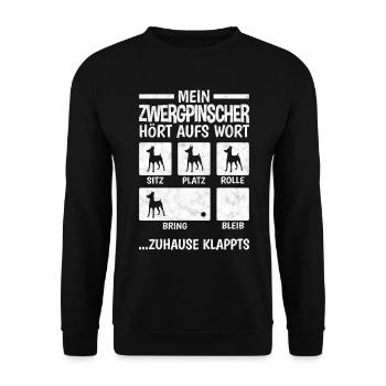 Zwergpinscher Zuhause klappts Pinscher - Unisex Pullover - Schwarz - Vorne - Alina (178cm) & Michal (187cm)