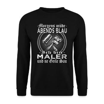 Morgens müde Abends blau - Maler und Lackierer - Unisex Pullover - Schwarz - Vorne - Alina (178cm) & Michal (187cm)
