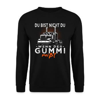 LKW Fahrer & Trucker - Fernfahrer mit Lastwagen - Unisex Pullover - Schwarz - Vorne - Alina (178cm) & Michal (187cm)