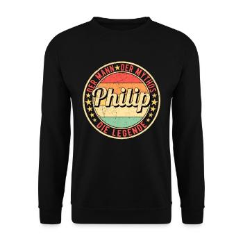 Philip Der Mann Der Mythos Die Legende - Unisex Pullover - Schwarz - Vorne - Alina (178cm) & Michal (187cm)