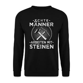 Steinmetz - Echte Männer arbeiten mit Steinen - Unisex Pullover - Schwarz - Vorne - Alina (178cm) & Michal (187cm)
