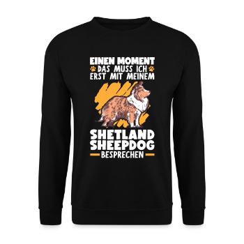Mit meinem Shetland Sheepdog besprechen - Unisex Pullover - Schwarz - Vorne - Alina (178cm) & Michal (187cm)