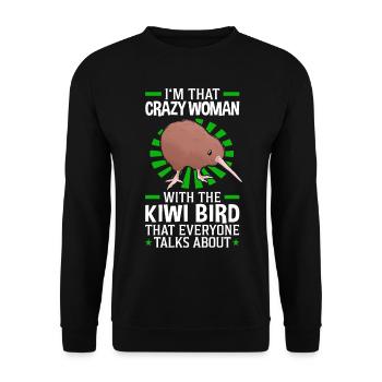 Verrückte Kiwi Vogel Frau Schnepfenstrauß - Unisex Pullover - Schwarz - Vorne - Alina (178cm) & Michal (187cm)