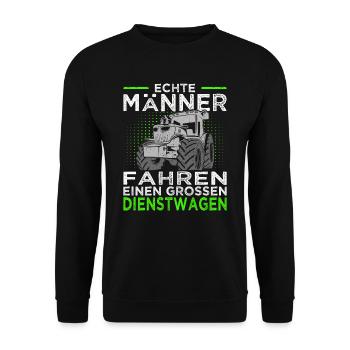 Echte Männer fahren große Dienstwagen - Bauern - Unisex Pullover - Schwarz - Vorne - Alina (178cm) & Michal (187cm)