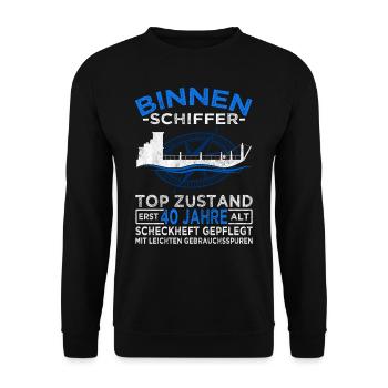 Binnenschiffer 40 Jahre - Seemann - Schiff Kapitän - Unisex Pullover - Schwarz - Vorne - Alina (178cm) & Michal (187cm)