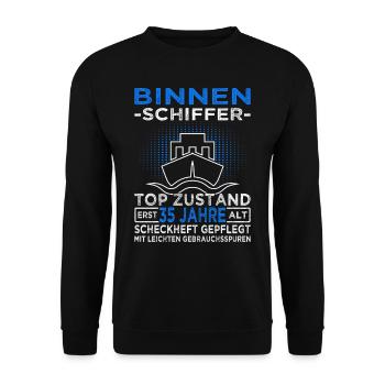 Binnenschiffer 35 Jahre - Seemann - Schiff Kapitän - Unisex Pullover - Schwarz - Vorne - Alina (178cm) & Michal (187cm)
