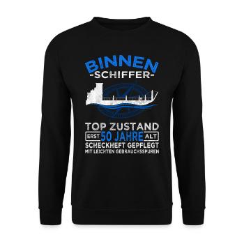 Binnenschiffer 50 Jahre - Seemann - Schiff Kapitän - Unisex Pullover - Schwarz - Vorne - Alina (178cm) & Michal (187cm)