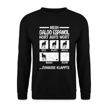 Galgo Espanol Hundetricks Spanien Windhund - Unisex Pullover - Schwarz - Vorne - Alina (178cm) & Michal (187cm)