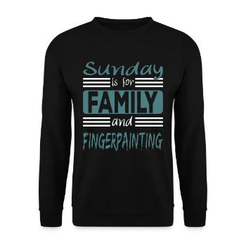 Sunday is for family and Fingerpainting Spruch - Unisex Pullover - Schwarz - Vorne - Alina (178cm) & Michal (187cm)