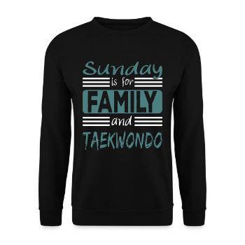 Sunday is for family and Taekwondo Spruch - Unisex Pullover - Schwarz - Vorne - Alina (178cm) & Michal (187cm)