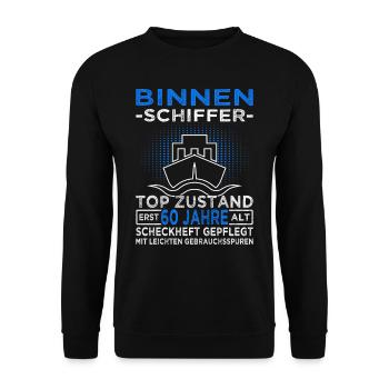 Binnenschiffer 60 Jahre - Seemann - Schiff Kapitän - Unisex Pullover - Schwarz - Vorne - Alina (178cm) & Michal (187cm)