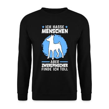 Zwergpinscher finde ich toll Pinscher - Unisex Pullover - Schwarz - Vorne - Alina (178cm) & Michal (187cm)