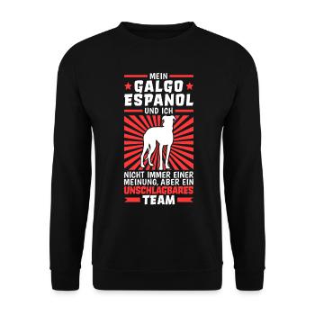 Galgo Espanol ist unschlagbar Spanien Windhund - Unisex Pullover - Schwarz - Vorne - Alina (178cm) & Michal (187cm)