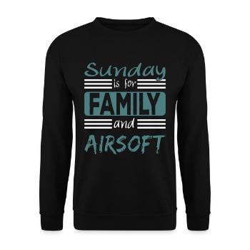 Sunday is for family and Airsoft Spruch - Unisex Pullover - Schwarz - Vorne - Alina (178cm) & Michal (187cm)