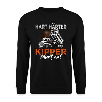Kipper fährt er - Kipperfahrer - Muldenkipper - Unisex Pullover - Schwarz - Vorne - Alina (178cm) & Michal (187cm)