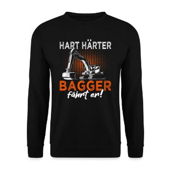 Bagger fährt er - Baggerfahrer - Baustelle - Unisex Pullover - Schwarz - Vorne - Alina (178cm) & Michal (187cm)