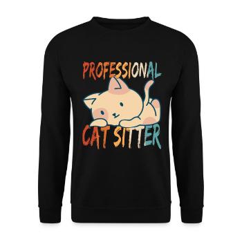 Professional cat Sitter with Cute Cat - Unisex Sweatshirt - black - Front - Alina (178cm) & Michal (187cm)