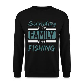 Sunday is for family and Fishing Spruch - Unisex Pullover - Schwarz - Vorne - Alina (178cm) & Michal (187cm)
