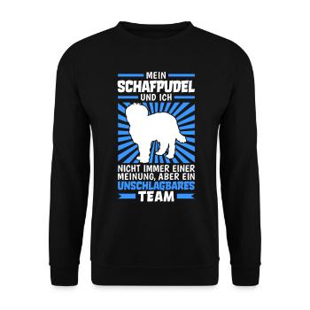 Schafpudel und Ich zotthaariger Hütepudel - Unisex Pullover - Schwarz - Vorne - Alina (178cm) & Michal (187cm)